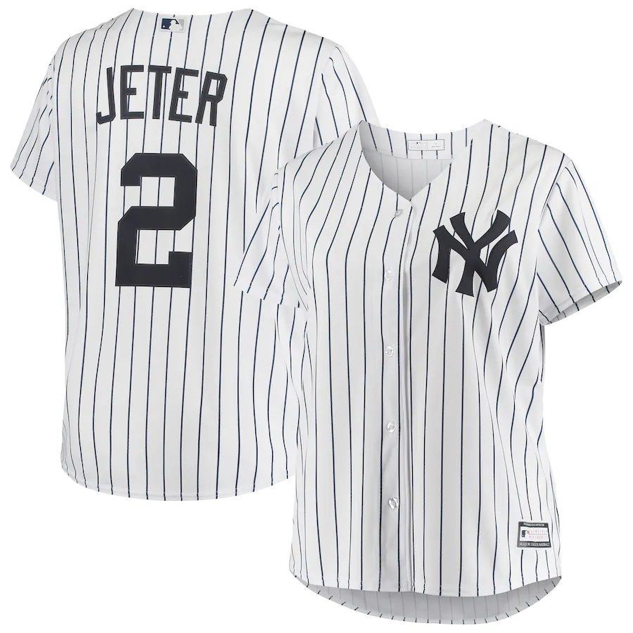 Cheap Womens New York Yankees 2 Derek Jeter White Plus Size Replica Player MLB Jerseys